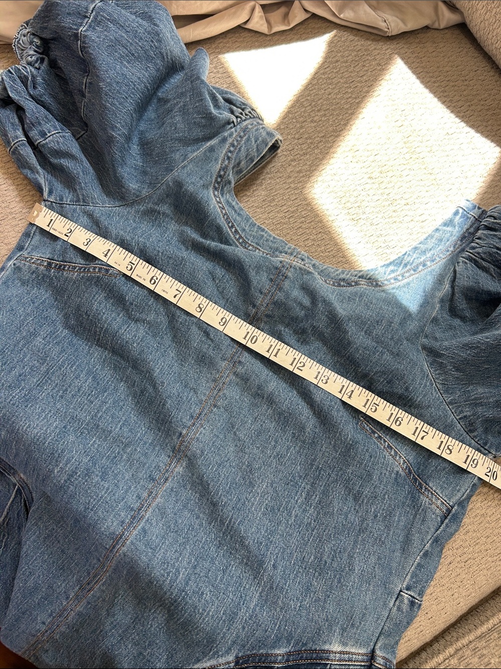 Pilcro puff sleeve seamed denim midi dress blue size medium - Picture 10 of 13